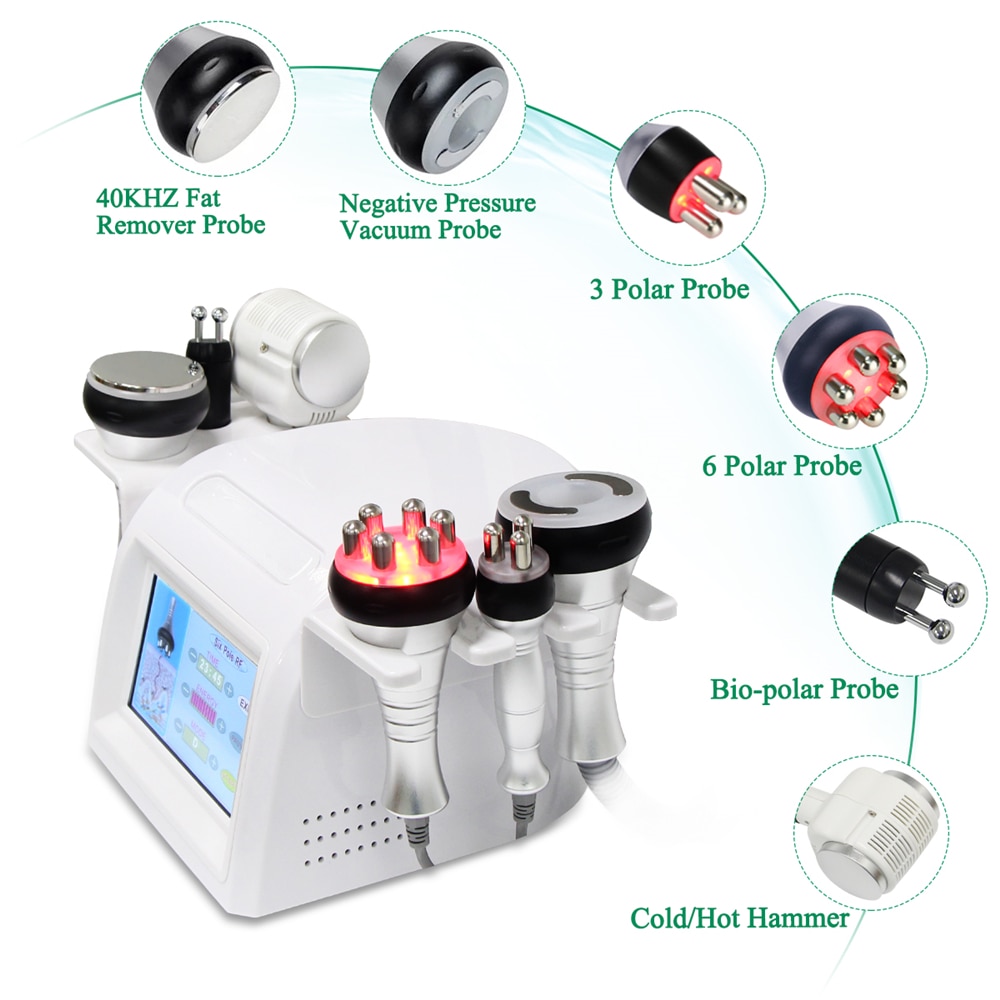 AOKO 2021 New Arrival 6 in1 40K Ultrasonic Cavitation Vacuum Slimming Machine RF Beauty Device Cold Hot Hammer Skin Tighten Tool