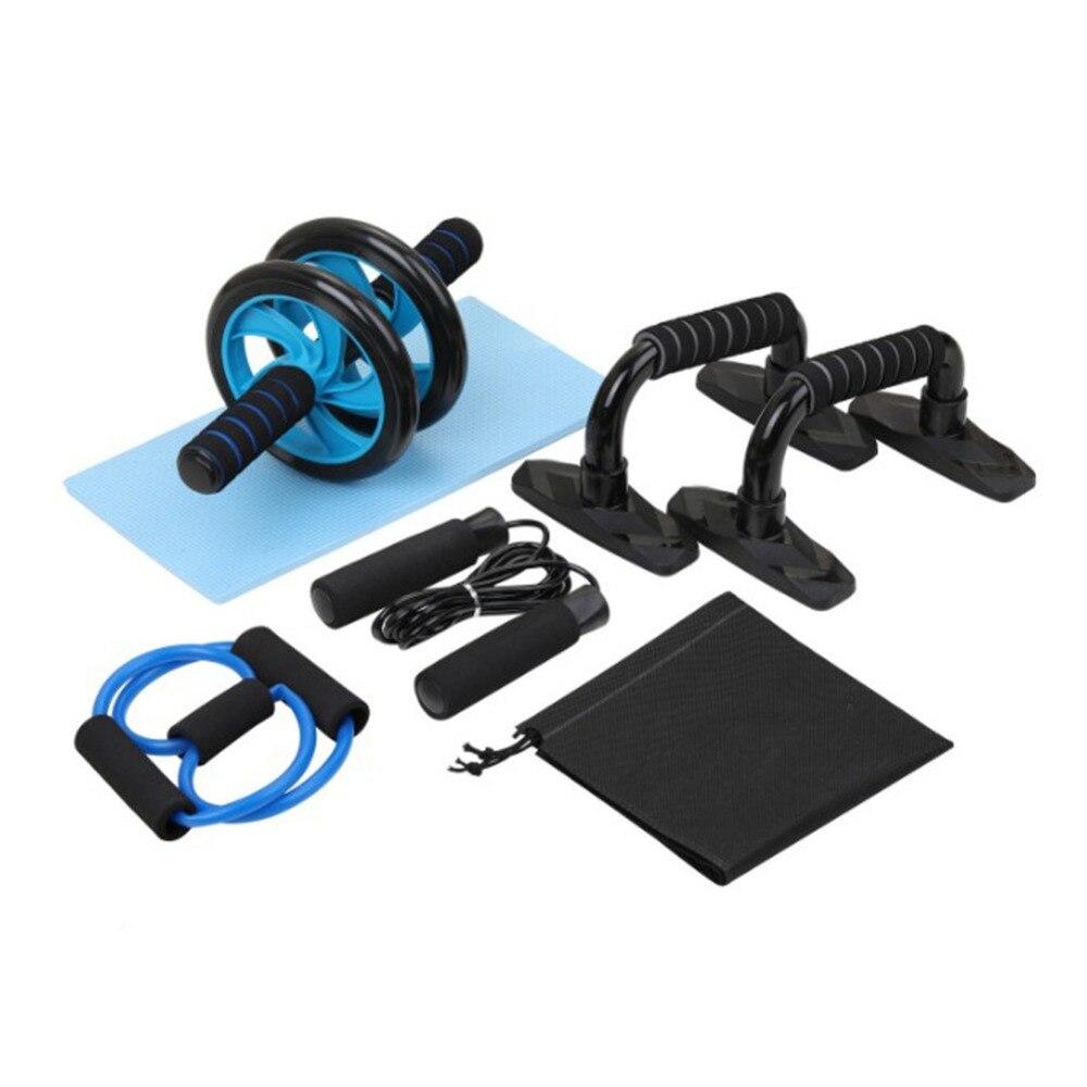 5-in-1 Muscle Trainer Wheel Roller Kit AB Wheel Abdominal Roller With Push UP Bar Jump Rope Knee Pad Gym Home Fitness Equipment