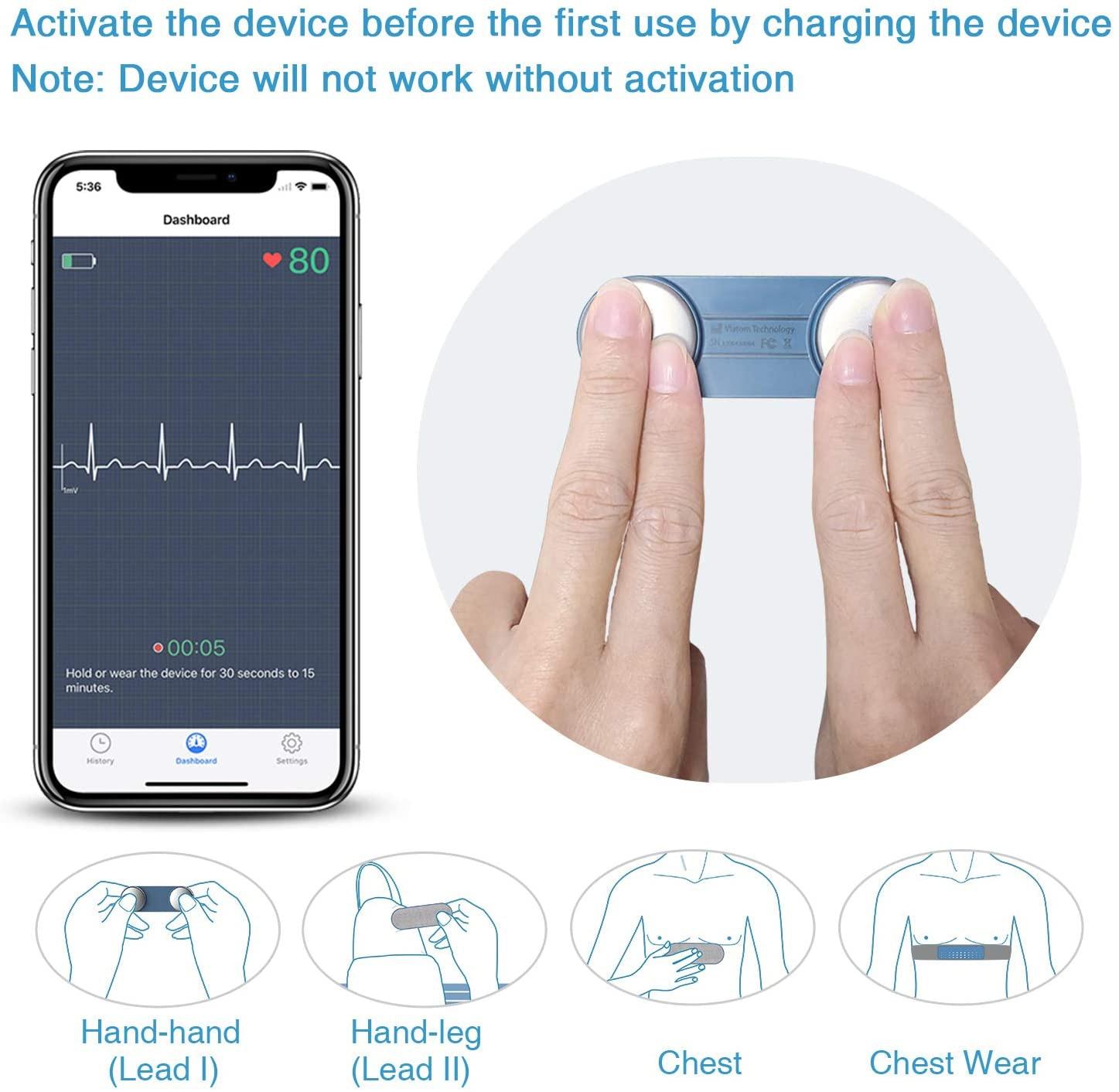 Bluetooth Wearable EKG Monitor ECG Machine Heart Monitoring Device Portable Handheld EKG Monitor USB Charging PDF Data Report