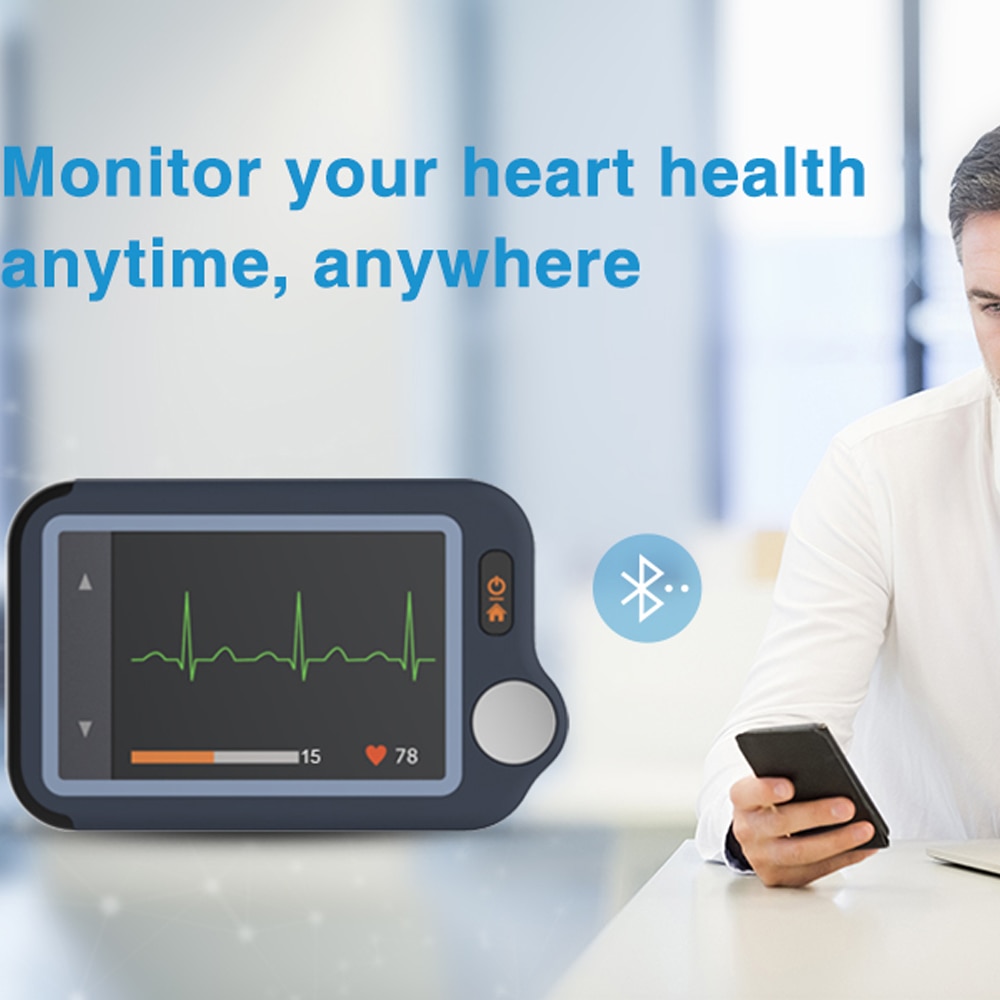 EKG Monitor Portable Heart Monitor Bluetooth ECG Machine 30s/60s/5min Historical Recording Heart Monitoring Dual User