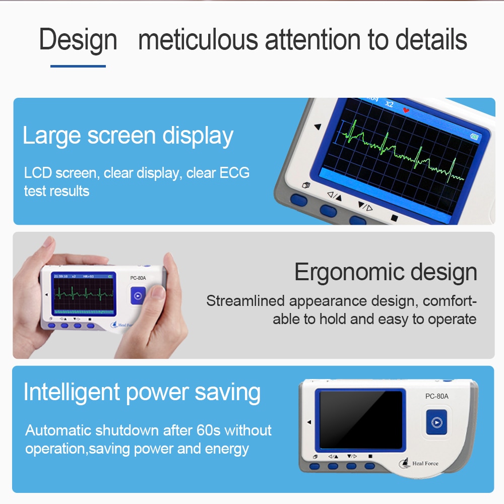 Heal Force Easy ECG Holter Monitor,Portable Household Heart EKG Handheld Heart Monitor with LCD Color Screen