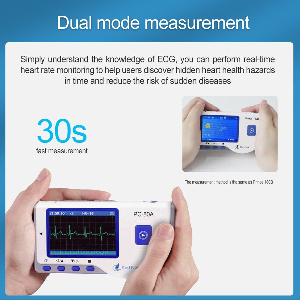 Heal Force Easy ECG Holter Monitor,Portable Household Heart EKG Handheld Heart Monitor with LCD Color Screen