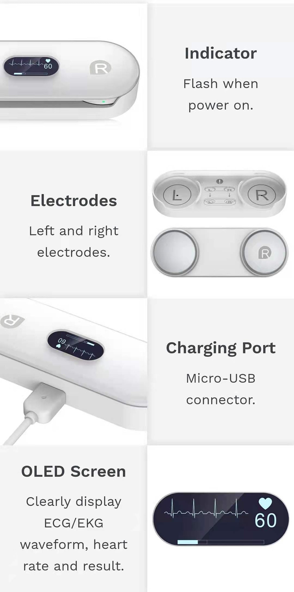 Bluetooth EKG Holter ECG With OLED Screen Wearable EKG Heart монитор Electrocardiograma Unlimited store Data Storage Share