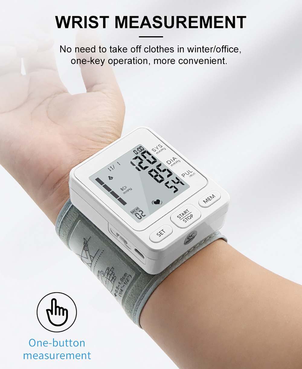 Rechargeable Voice Wrist Blood Pressure Monitor Digital Automatic Tonometer Heart Rate Sphygmomanometer LCD Display EU Box