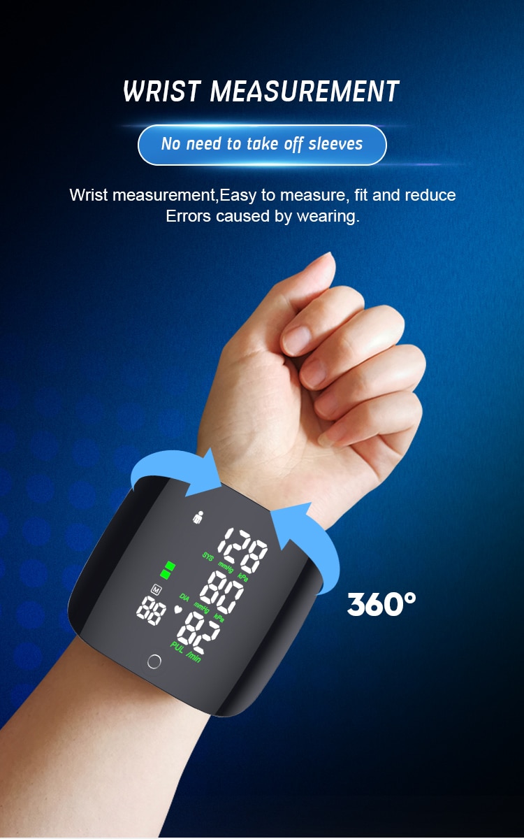 Voice Wrist Blood Pressure Monitor Digital Automatic Tonometer Rechargeable Colorful Led Display Sphygmomanometer 99*2 Memory
