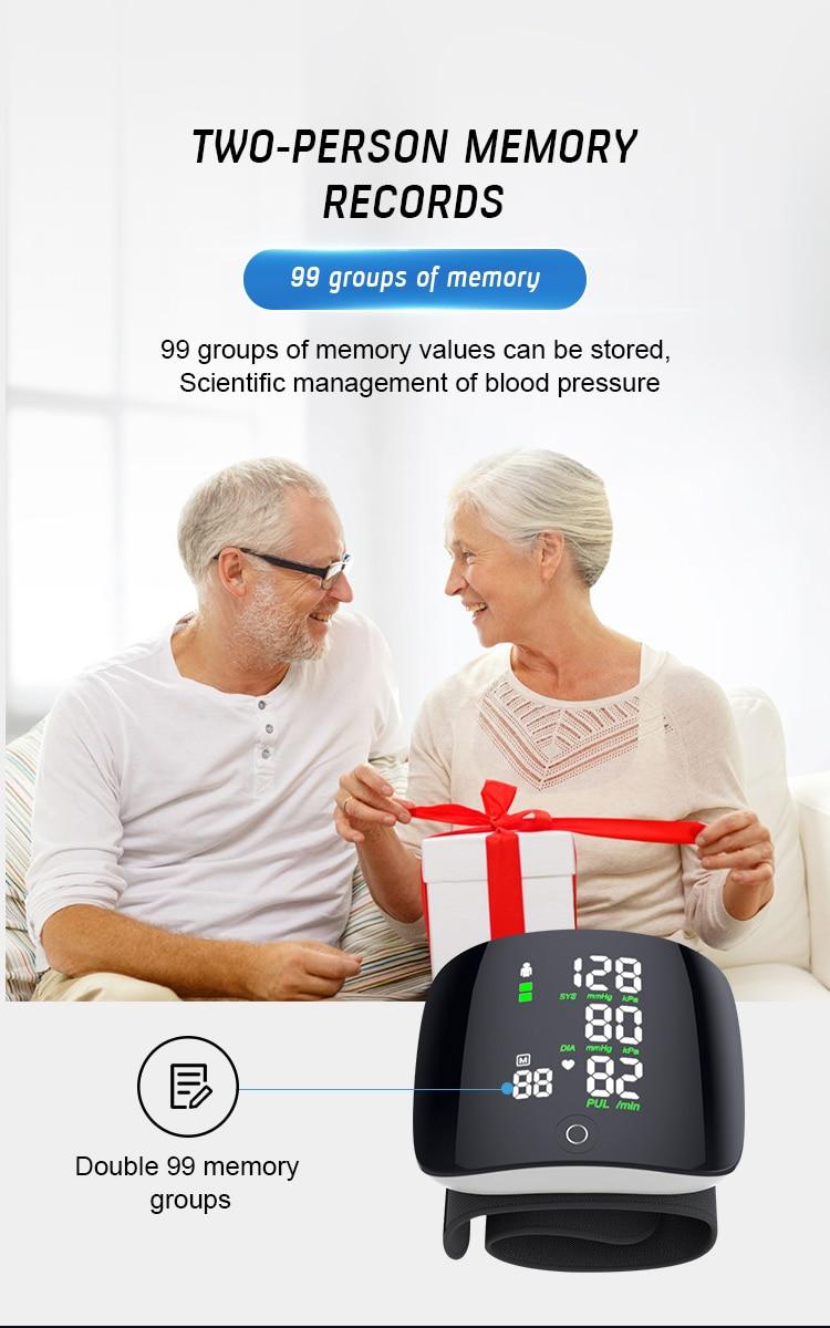 Voice Wrist Blood Pressure Monitor Digital Automatic Tonometer Rechargeable Colorful Led Display Sphygmomanometer 99*2 Memory