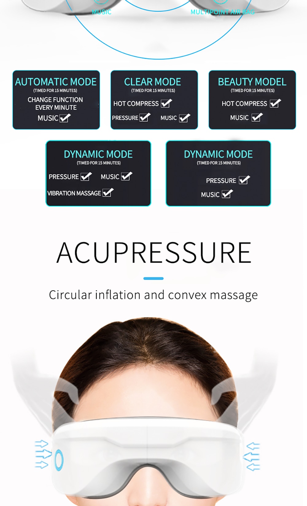 Vibration Eye Massager Electric Massage Eye Care Device Fatigue Relief Hot Compress Therapy Massager Music Eye Mask For Sleeping