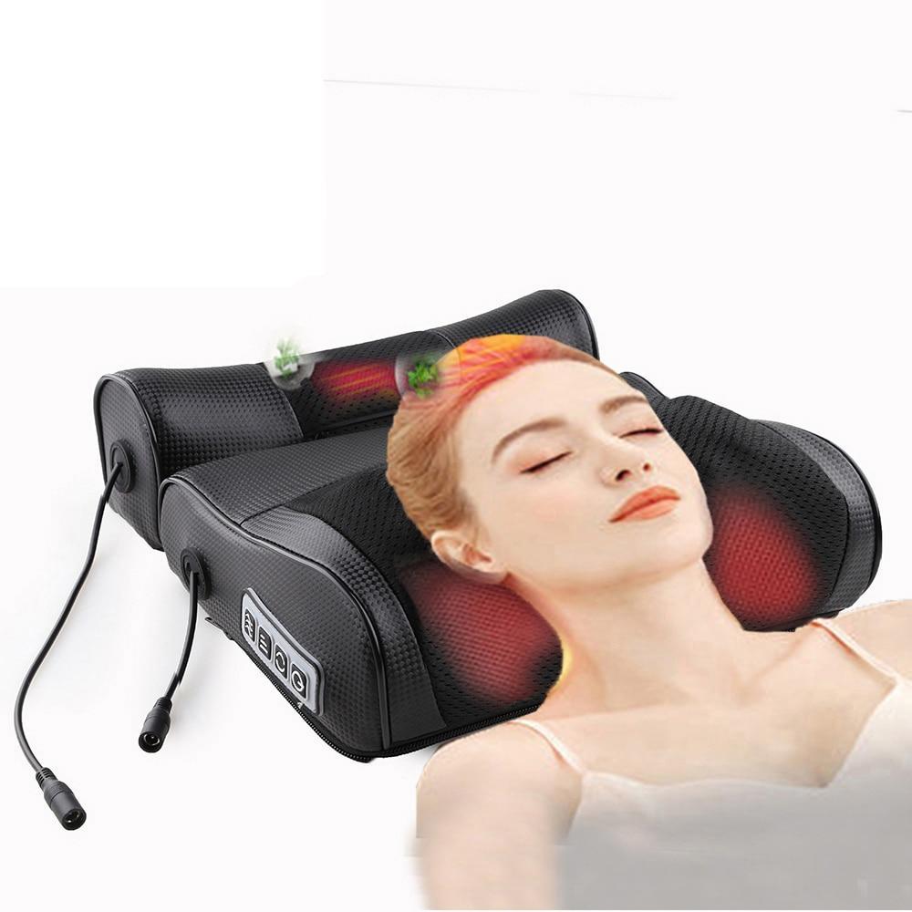 2 In 1 Massage Pillow Heat Vibrator Shiatsu Device Cervical Healthy Body Relaxation Massageador For Back Neck Massager