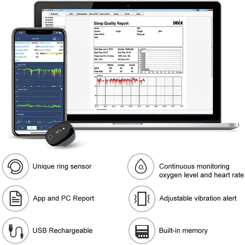 Bluetooth IOS Android Wearable Sleep Monitor vibrates reminder пульсоксиметр на палец Health Tracker with Free APP PC Report