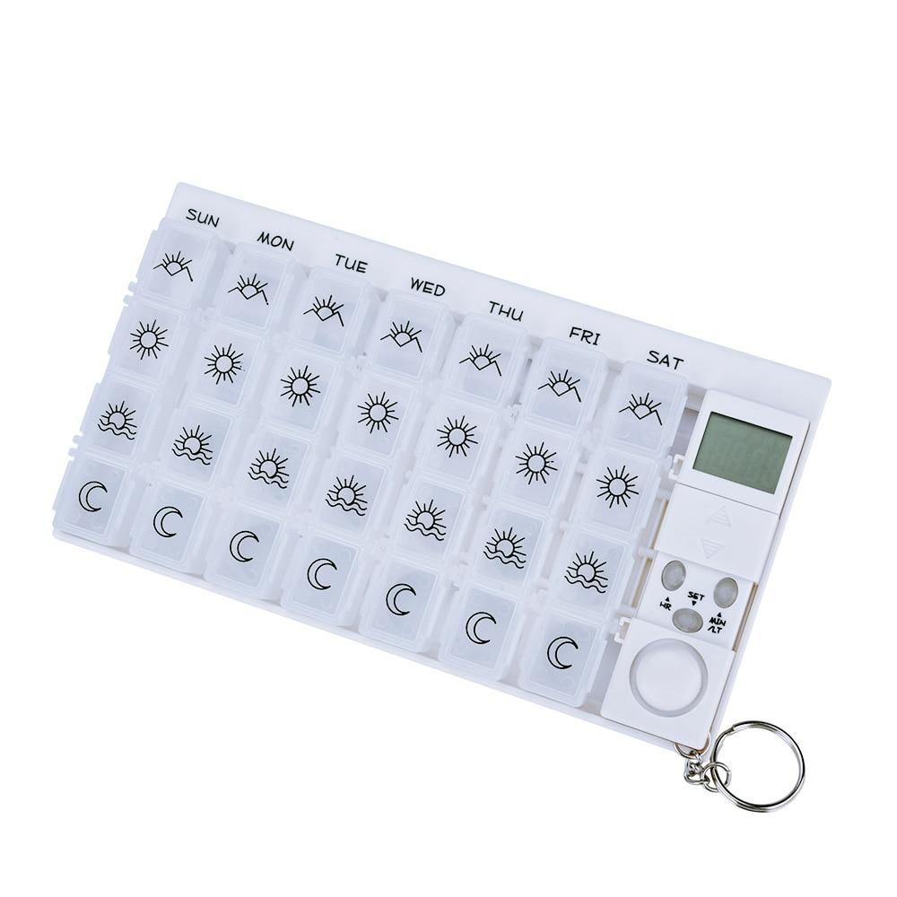 Detachable Medicine Box 7 Day Weekly 28 Grids Pill Cases Electric Timer Alarm Clock Reminder Pill Organizer Splitter