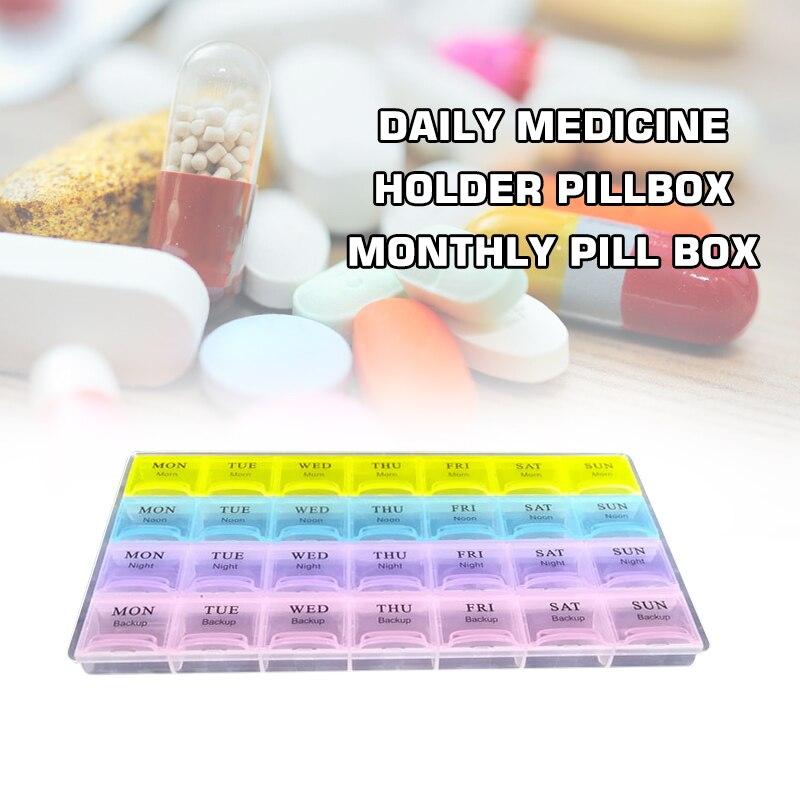 28 Squares Daily Medicine Holder Pillbox Monthly Pill Box Organizer Dispenser Medicine Storage Container Case