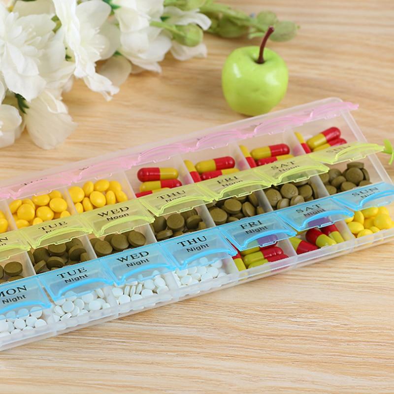 2Row(14Grids) / 3Rows(21Grids) 7 Days Weekly Pill Case Medicine Tablet Dispenser Carry Pill Box Splitters Pill Storage Supplies