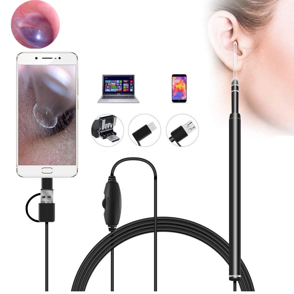 5.5mm Otoscope Medical In Ear Cleaning Endoscope Visual Ear Spoon Health Care Cleaning Tool for Nose Ear Picker USB HD Camera
