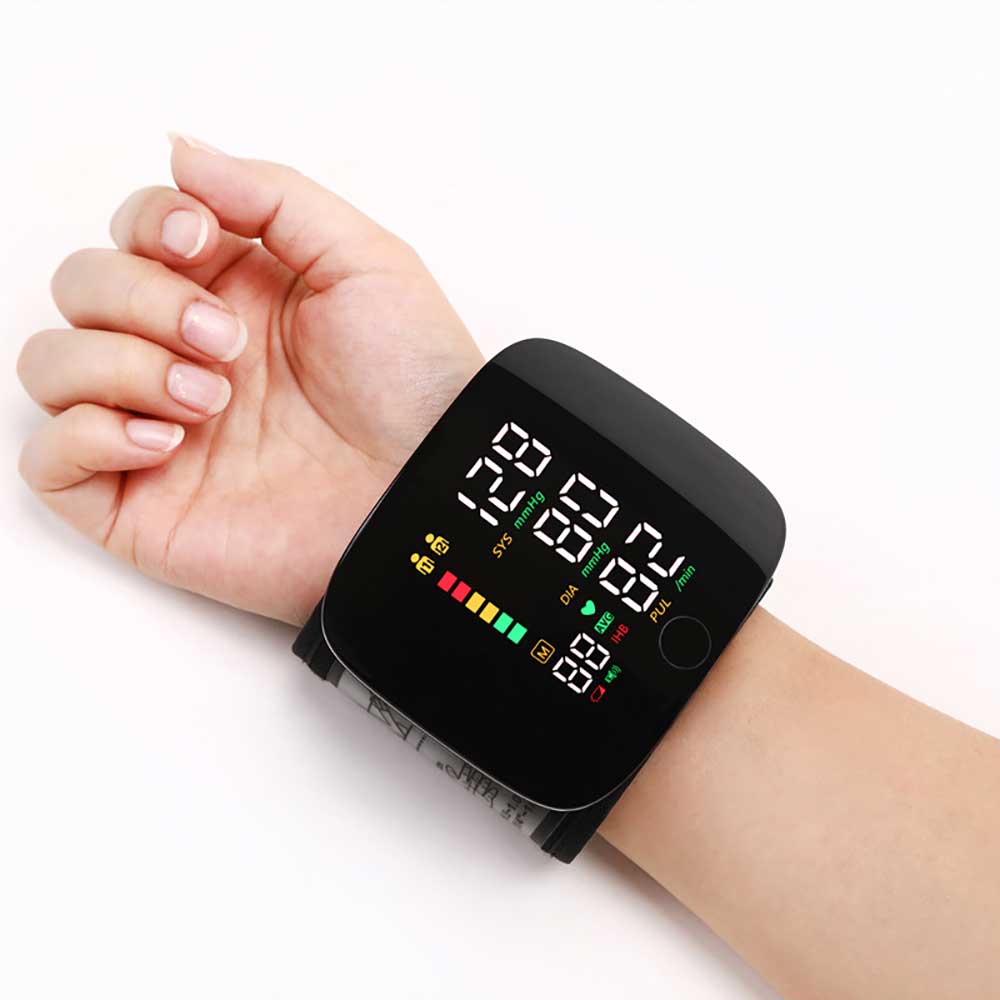Full Screen Voice Wrist Blood Pressure Heart Rate Monitor Digital Rechargeable Automatic Tonometer Sphygmomanometer Colorful LED