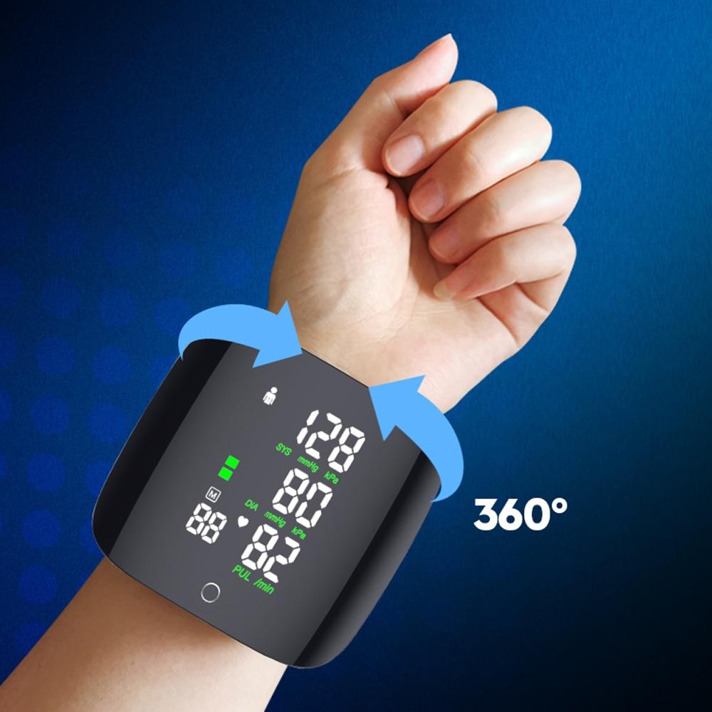 Full Screen Voice Wrist Blood Pressure Heart Rate Monitor Digital Rechargeable Automatic Tonometer Sphygmomanometer Colorful LED