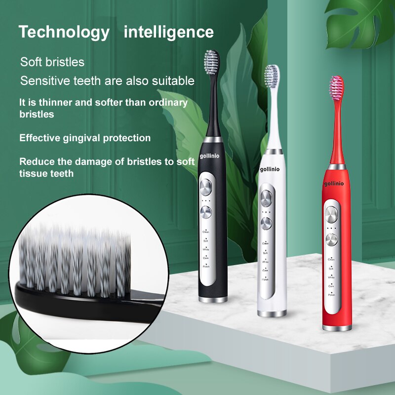 gollinio Electric Toothbrush Adult smart Brush USB fast charging Rechargeable Tooth Brushes Replacement Heads Set GL07A