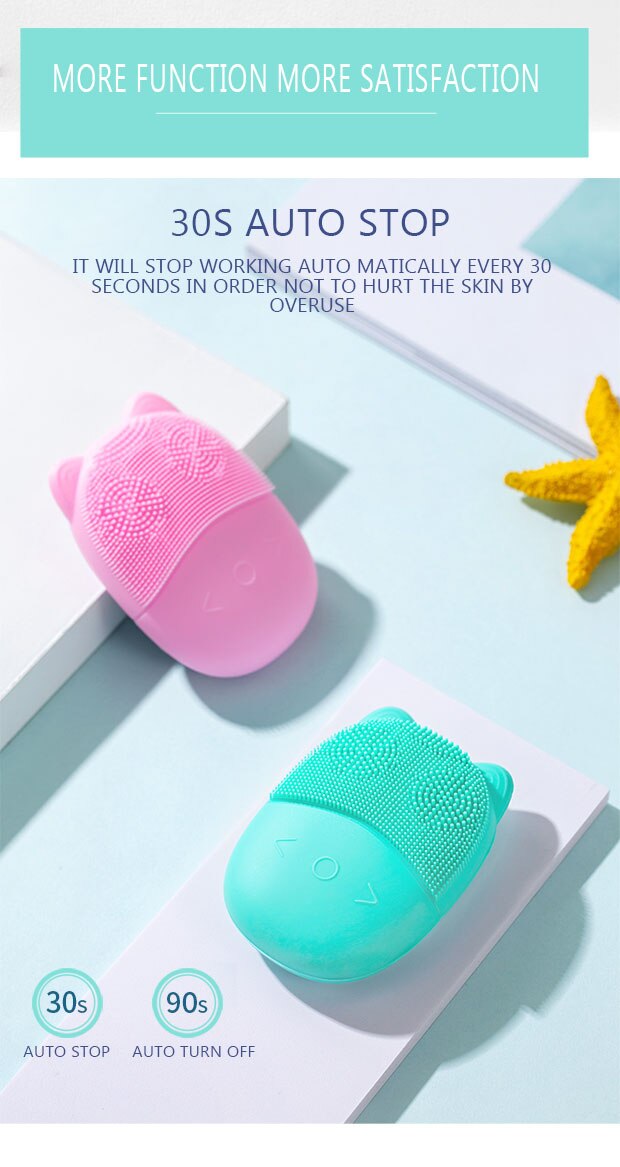 45°C Mini Facial Cleansing Brush LED Light Therapy Sonic Face Brush Massager Smart Mask Treatment Exfoliating Deep Cleaning Tool