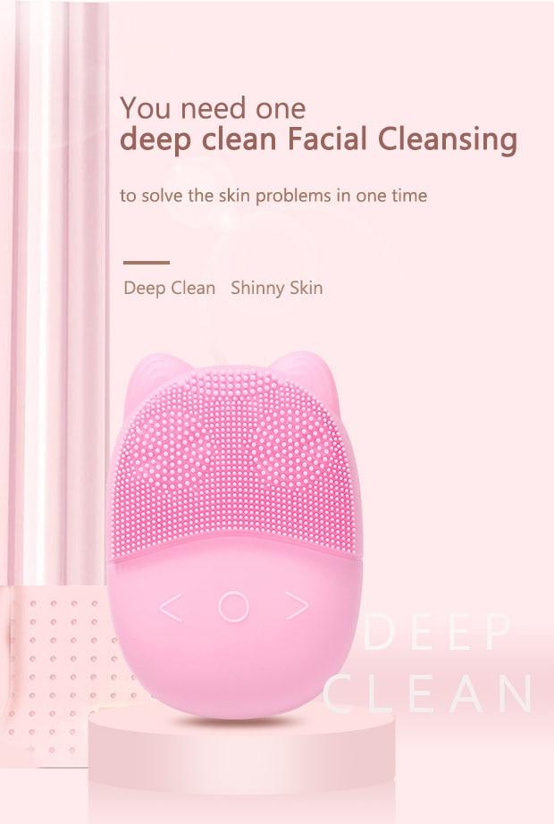 45°C Mini Facial Cleansing Brush LED Light Therapy Sonic Face Brush Massager Smart Mask Treatment Exfoliating Deep Cleaning Tool