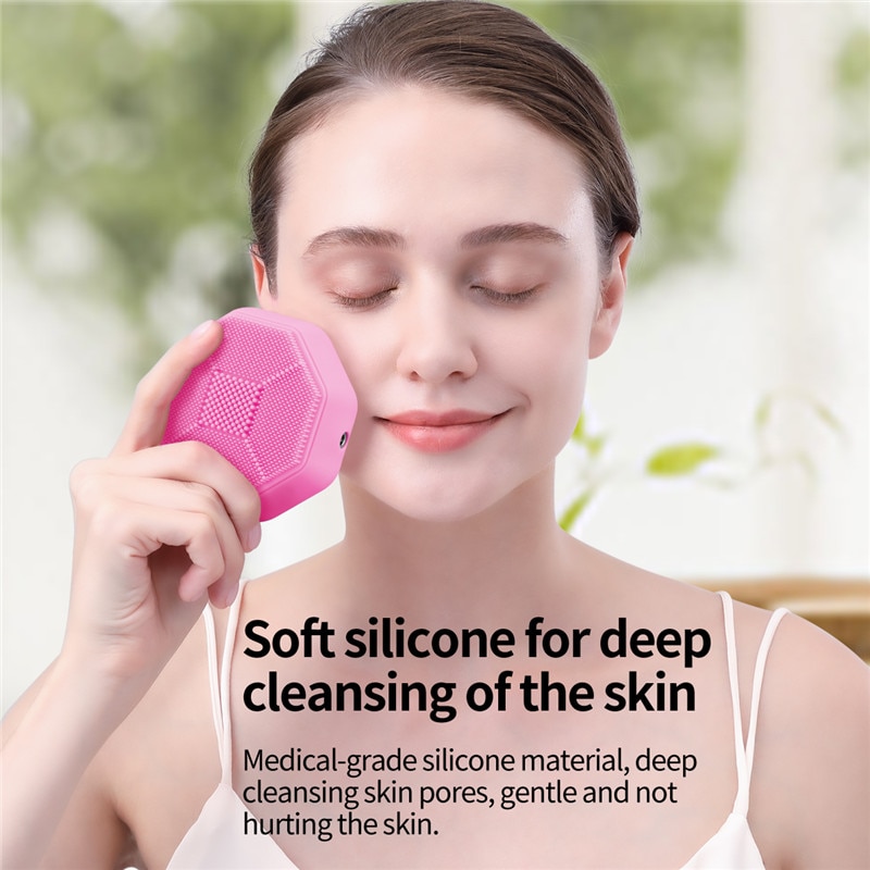 45°C Mini Facial Cleansing Brush LED Light Therapy Sonic Face Brush Massager Smart Mask Treatment Exfoliating Deep Cleaning Tool