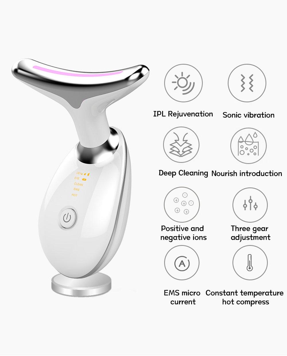 Neck Lifting Facial Massager LED Photon Therapy EMS Skin Tighten Vibration Heating Anti-Wrinkle Smart Magnetic Double Chin