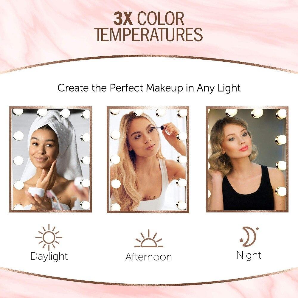 LED Makeup Mirror With Light Beauty Bulbs Mirrors Smart Touch Multi-color Tones 360°Rotating Illuminated With 10X Magnifying