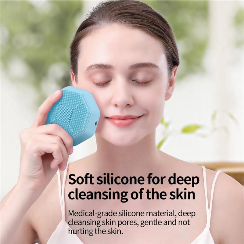 CkeyiN Electric Facial Cleansing Brush Smart Mask Treatment LED Light Sonic Vibration Silicone Face Brush Massager Beauty Spa