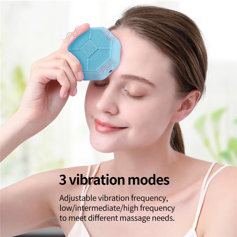 CkeyiN Electric Facial Cleansing Brush Smart Mask Treatment LED Light Sonic Vibration Silicone Face Brush Massager Beauty Spa