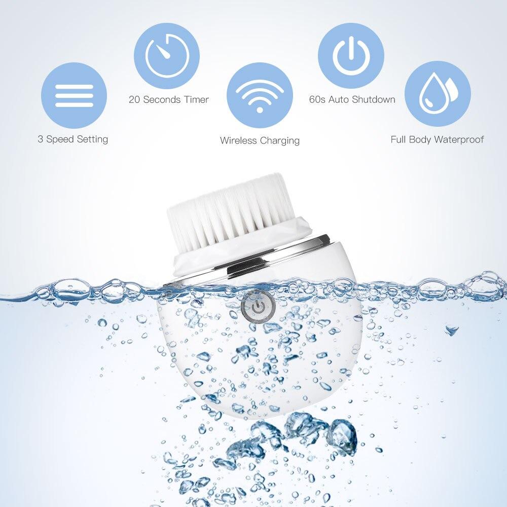 Sonic Vibrating Facial Cleansing Brush Electric Face Cleanser 3 Speed 2 Silicone Brushes Smart Timer Wireless Charging