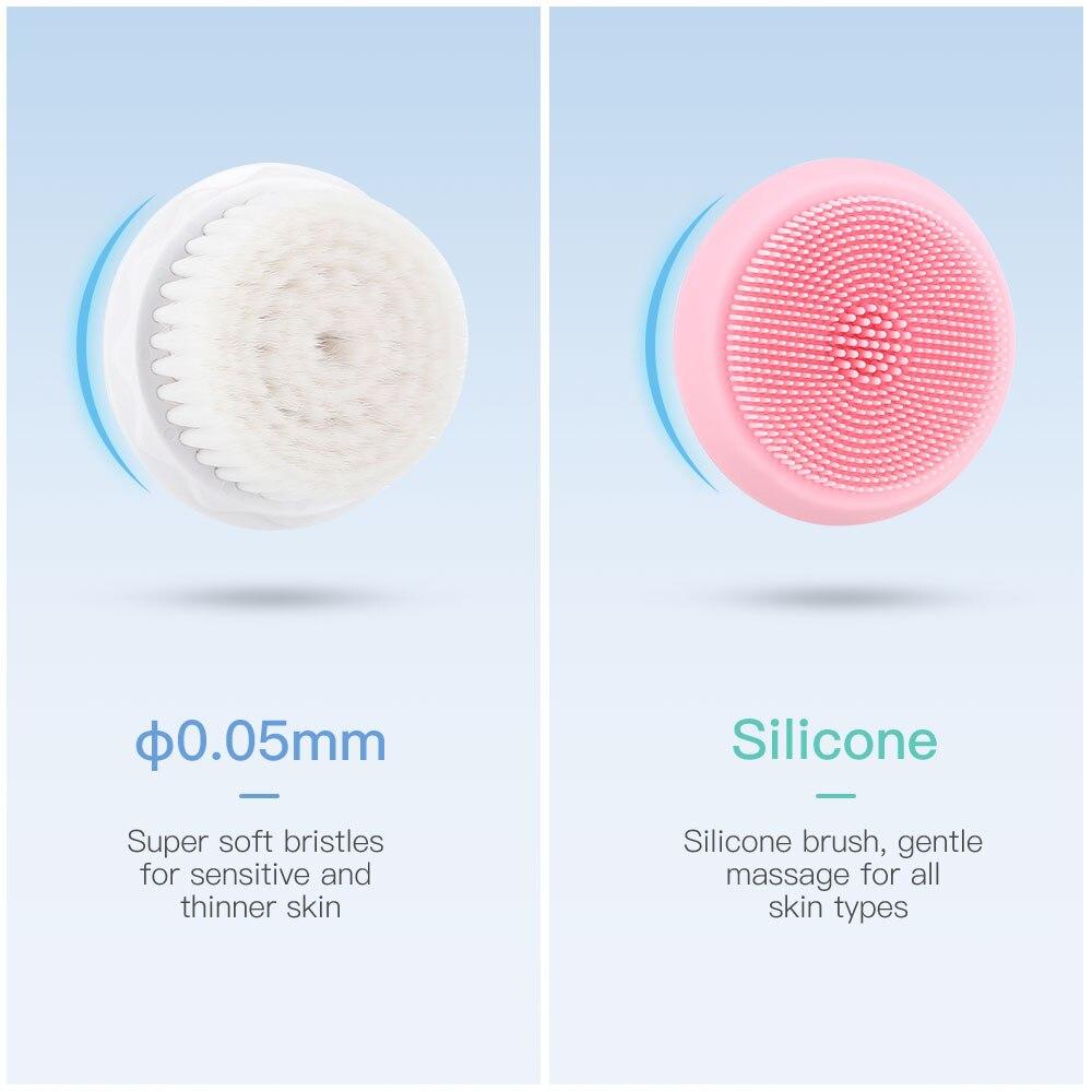 Sonic Vibrating Facial Cleansing Brush Electric Face Cleanser 3 Speed 2 Silicone Brushes Smart Timer Wireless Charging