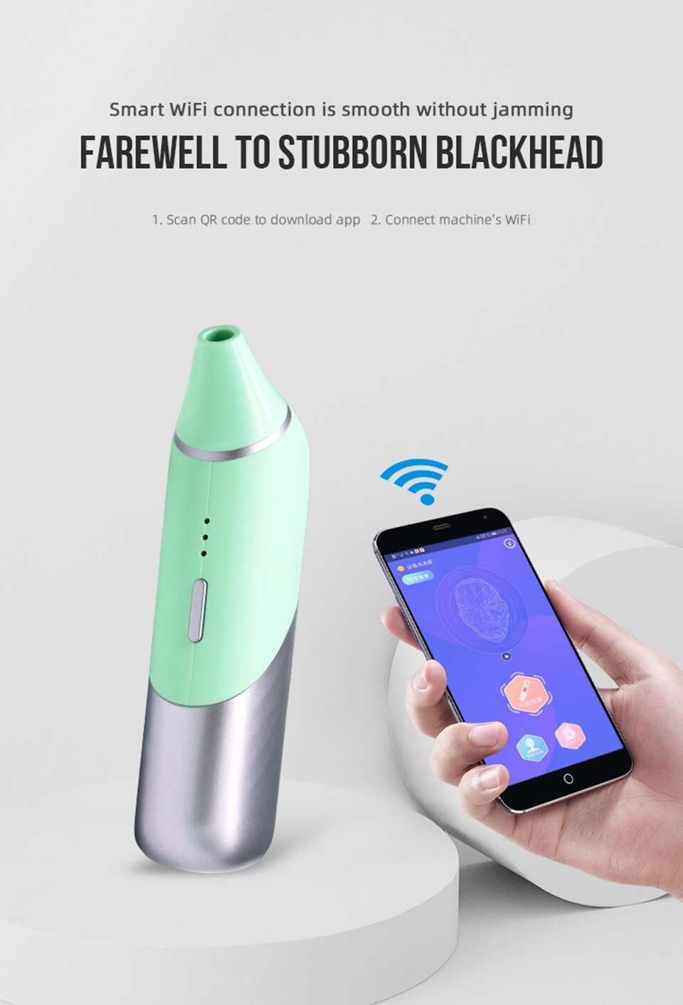 KOLI Arrival Smart WIFI Visual Blackhead Remover Vacuum Suction Pore Cleaner Builtin 20X 5.0MP Camera Acne Removal Cleaning Tool