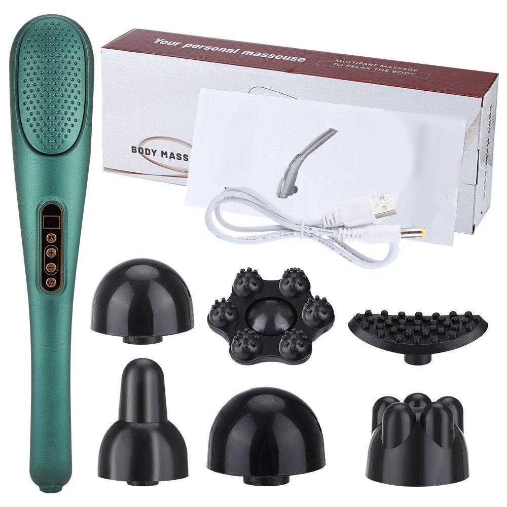 6 in 1 Rechargable Massage Stick for Muscles Neck Cordless Electric Body Massage Deep Tissue Back Heat Vibration Massager Hammer