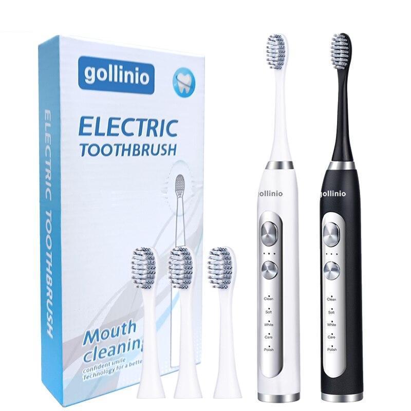 gollinio Electric Toothbrush Adult smart Brush USB fast charging Rechargeable Tooth Brushes Replacement Heads Set GL07A