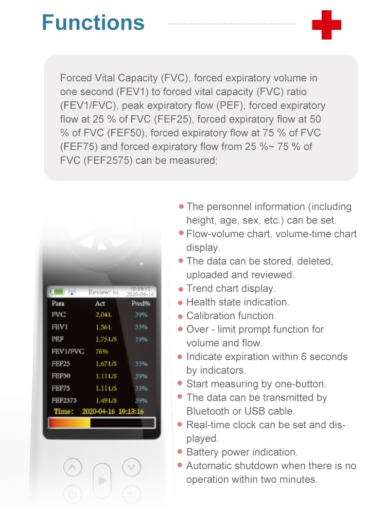 CONTEC SP80B/70B Spirometer Handheld Digital Peak Flowmeter Bluetooth Tester for Lung Volume Function Color Screen