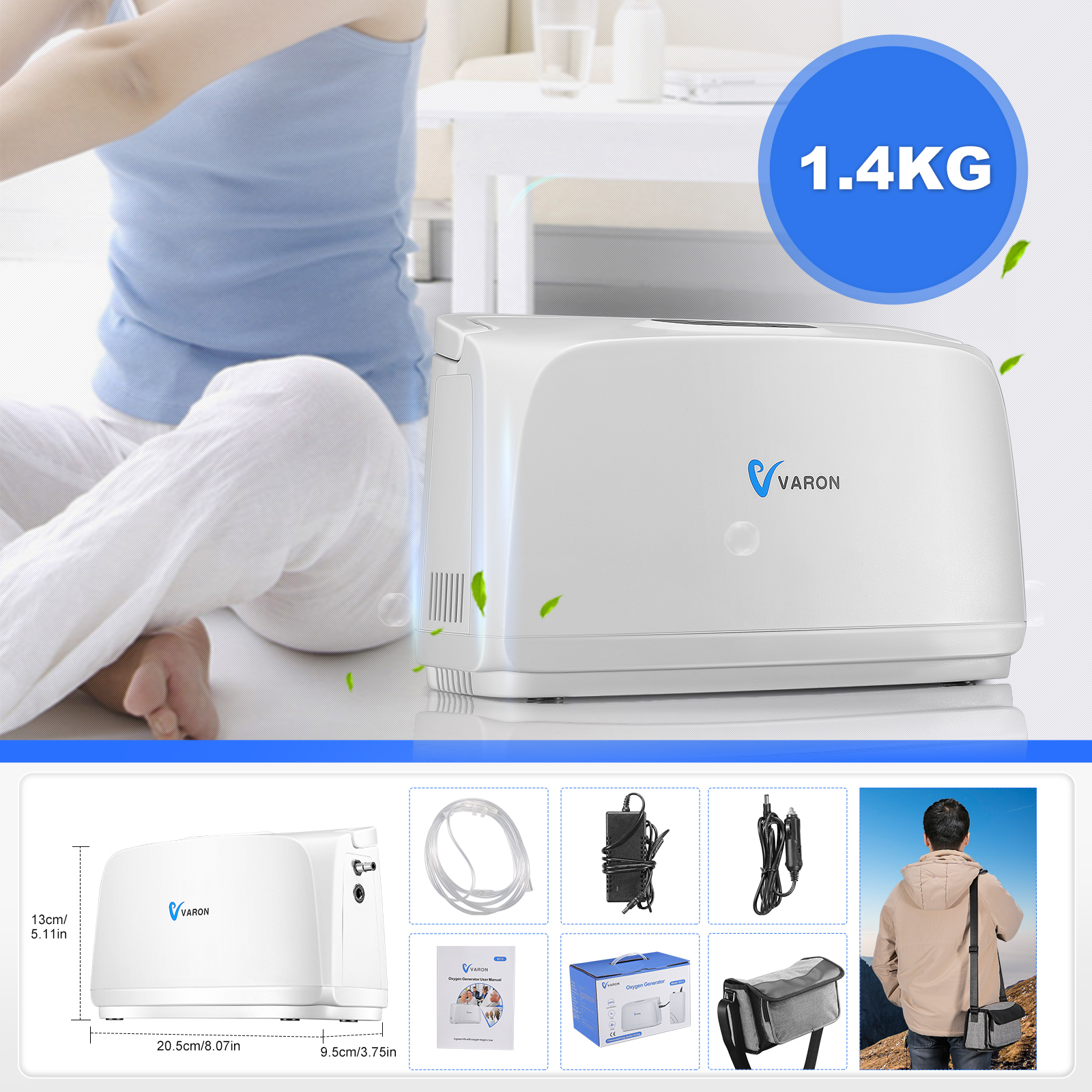 VARON 3L/min Oxygen Concentrator Portable O2 Oxygene Generator Making Machine For Travel Car Home Use Health Care Equipment